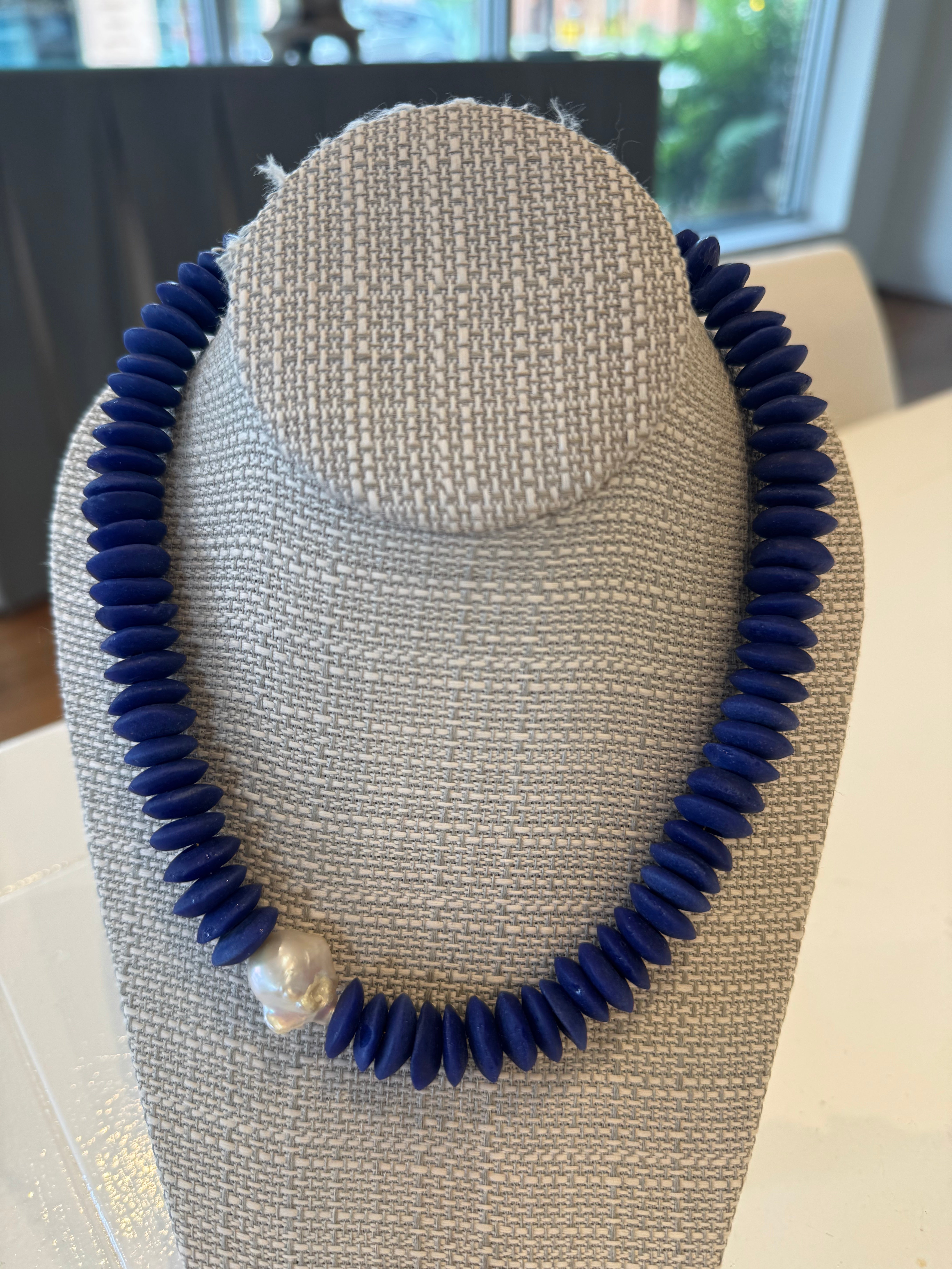 Dark Blue African Beads with Asymmetrical Pearl