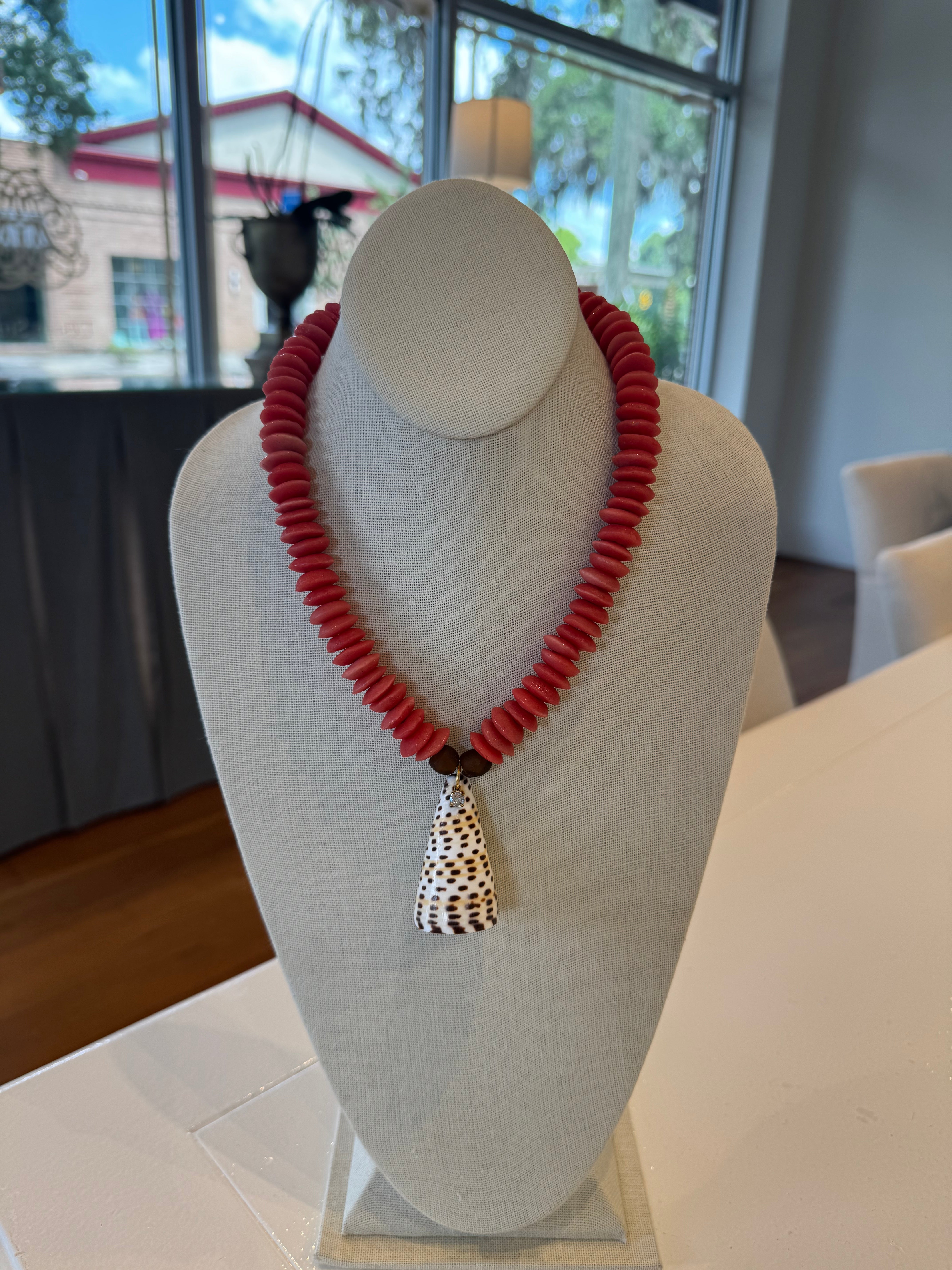 Red African Beads with Cone Shell