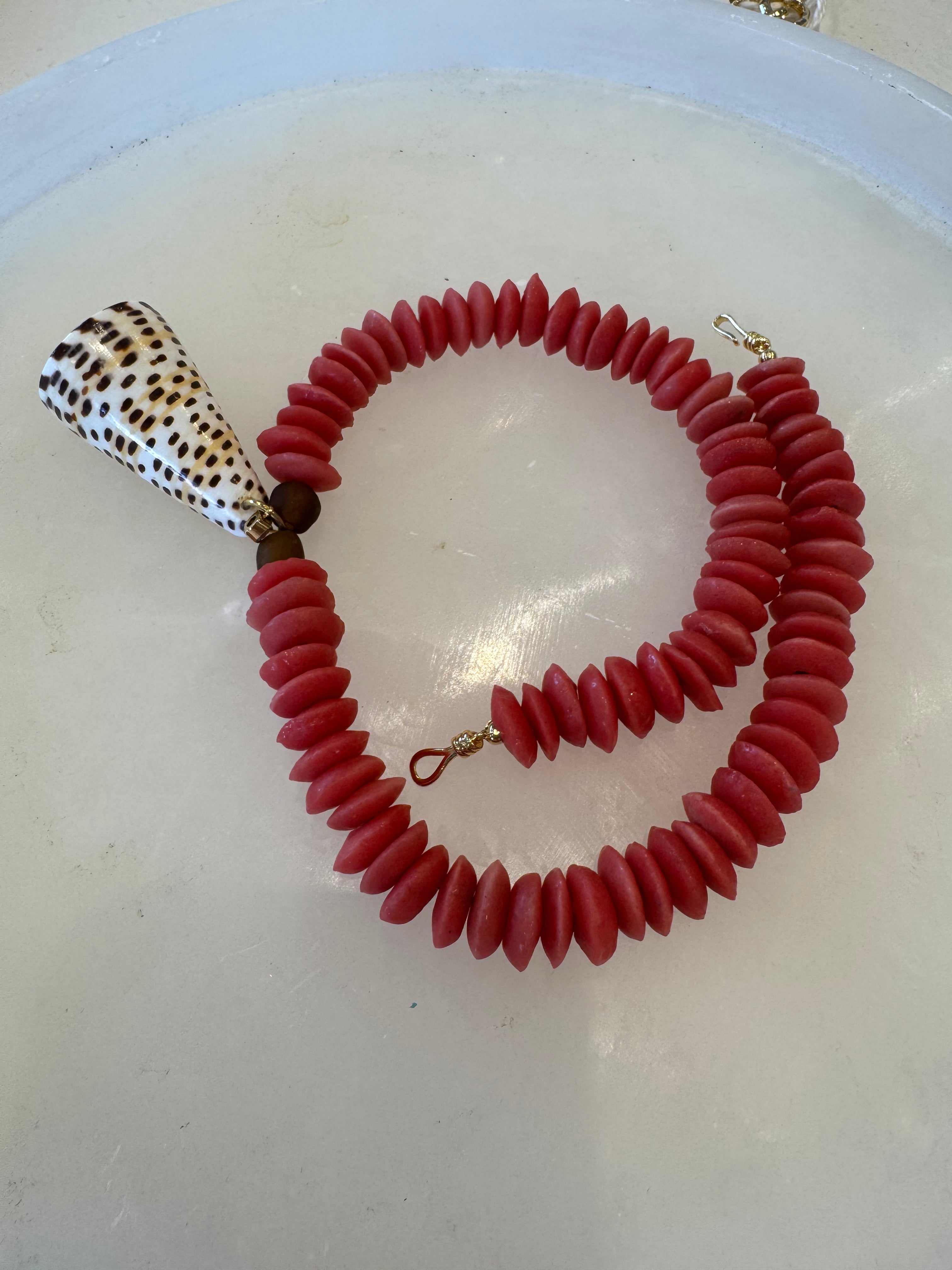 Red African Beads with Cone Shell