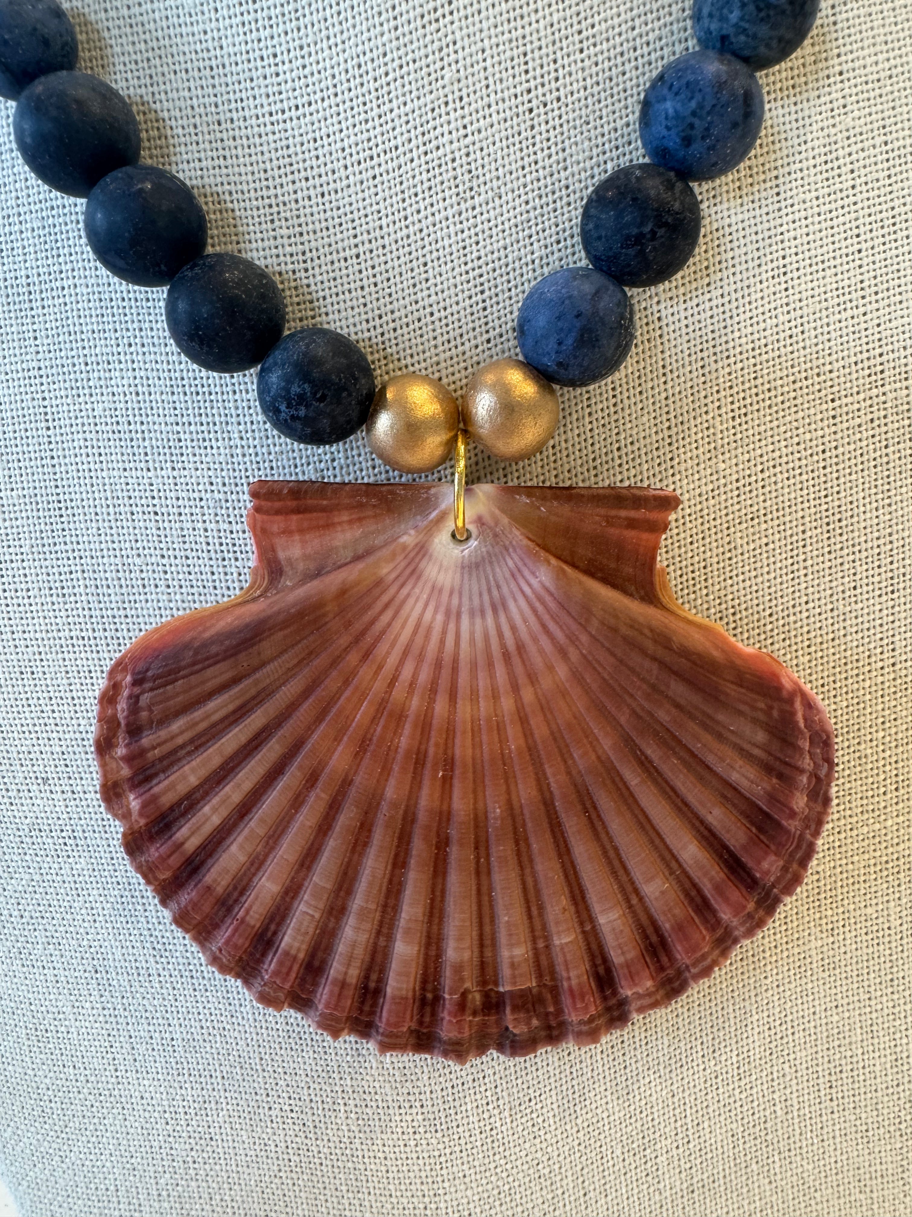 Big Blue Flat Shell Necklace