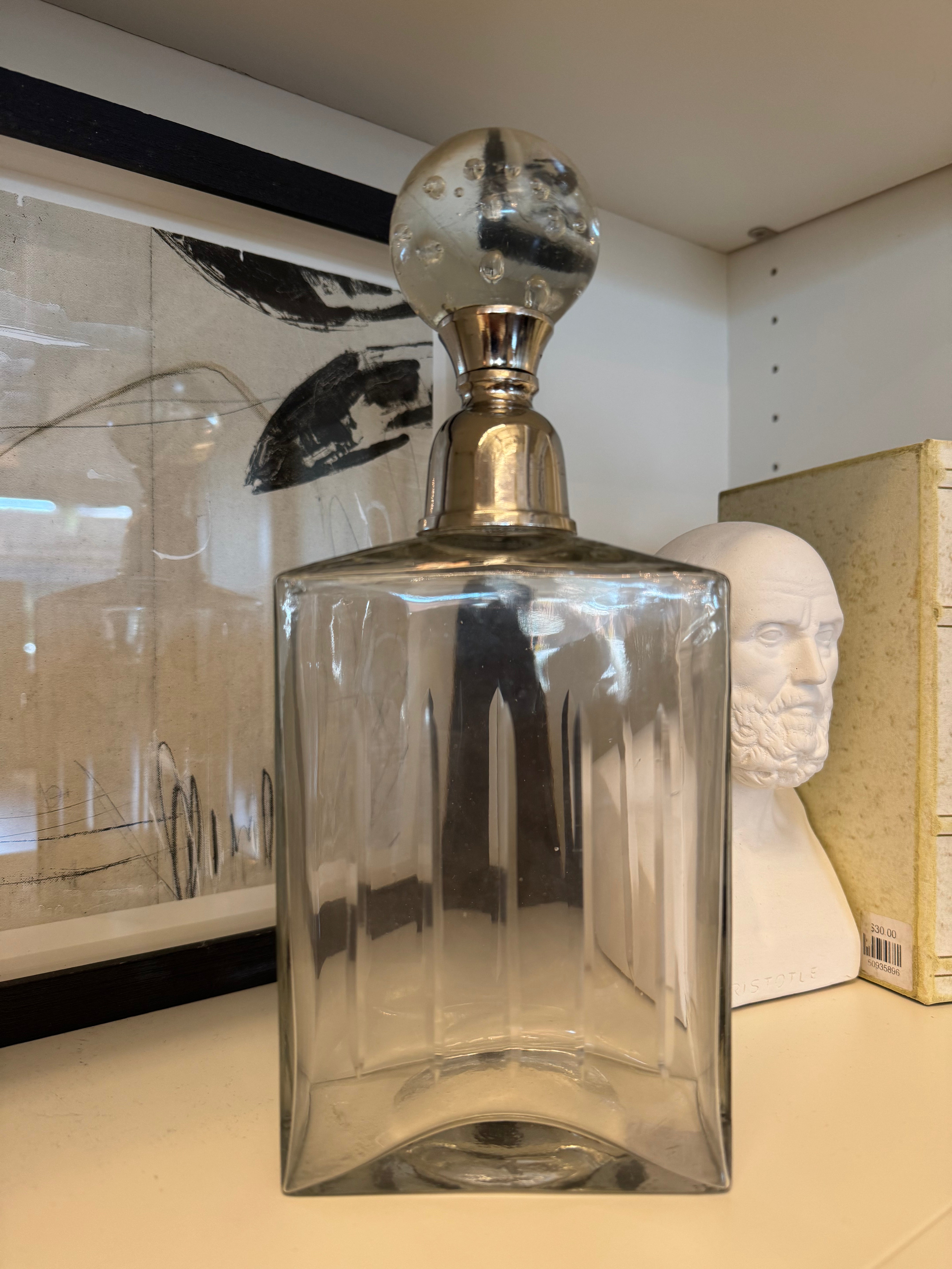 Beveled Etched Rectangular Glass Decanter