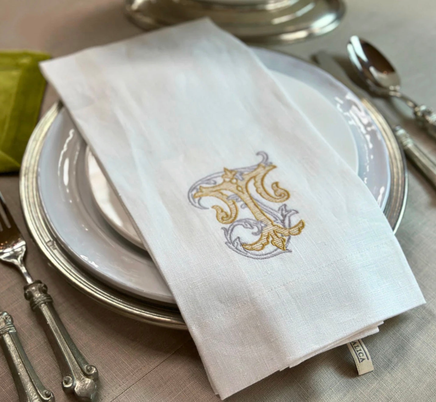 Vintage Vine Monogram Linen Towel