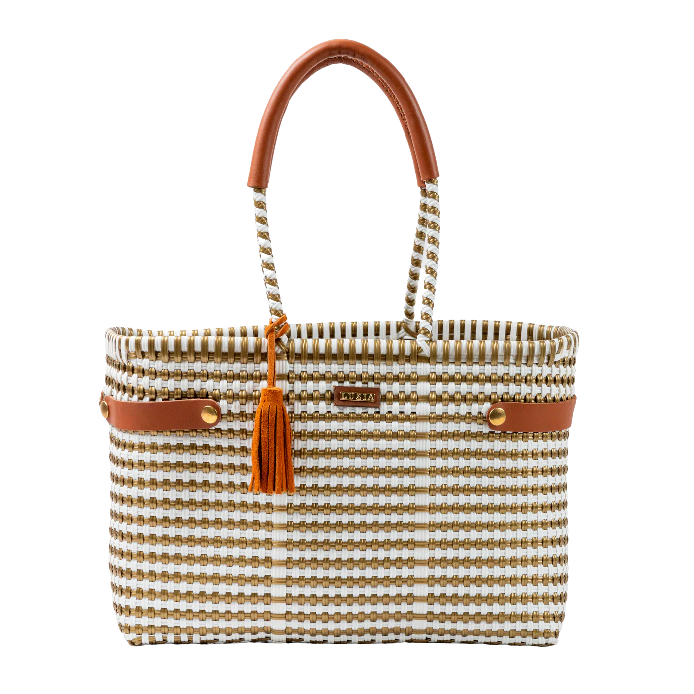 Luzia Woven Medium Tote Lines with Gold