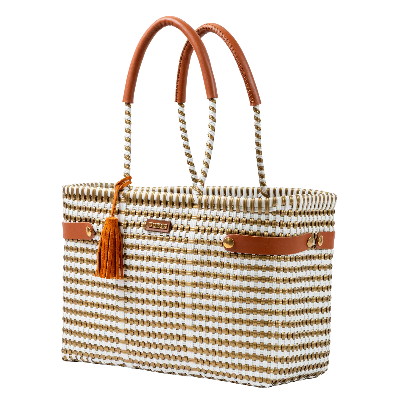 Luzia Woven Medium Tote Lines with Gold