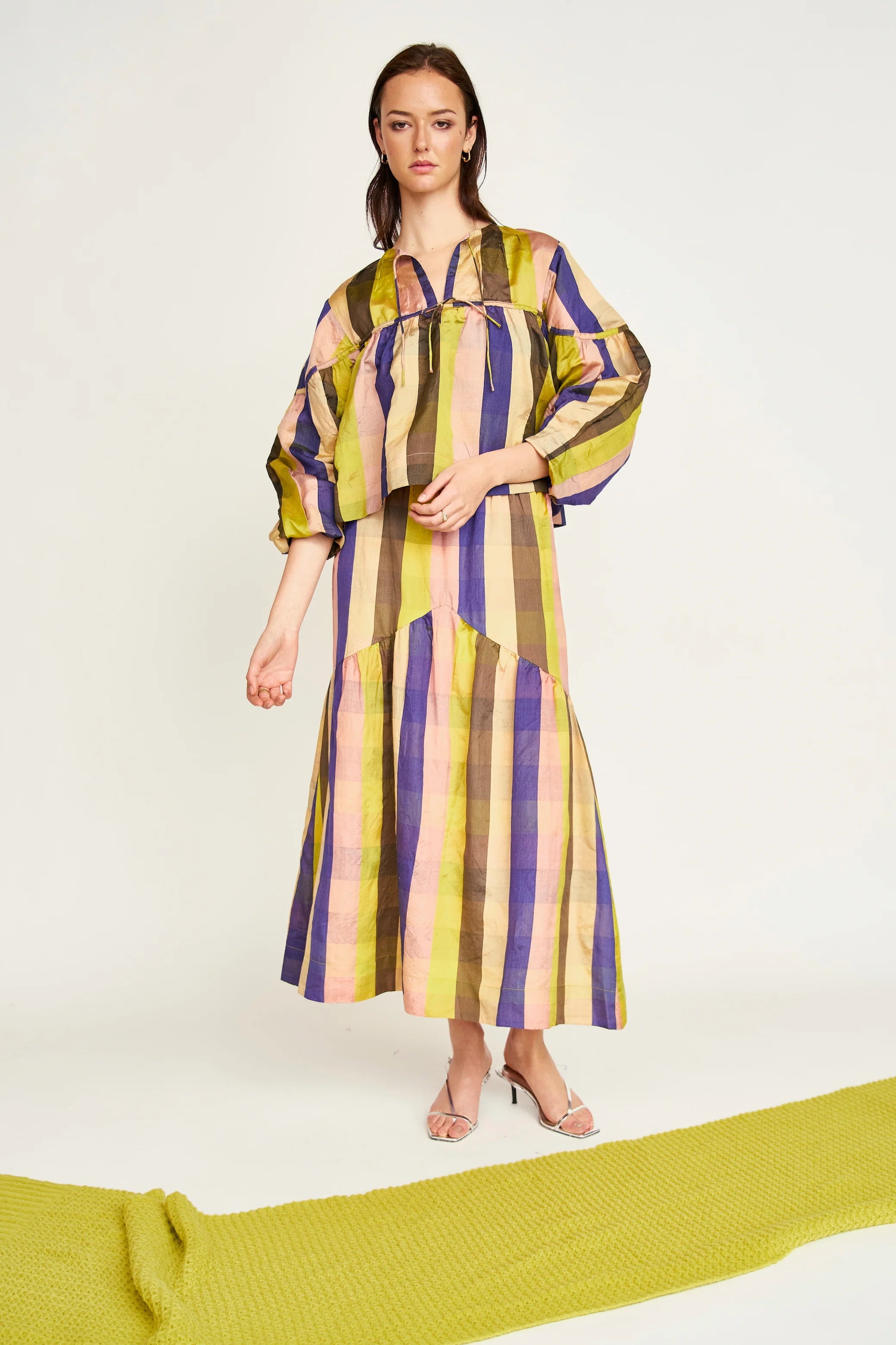 Silvertone Blouse in Citron Plaid