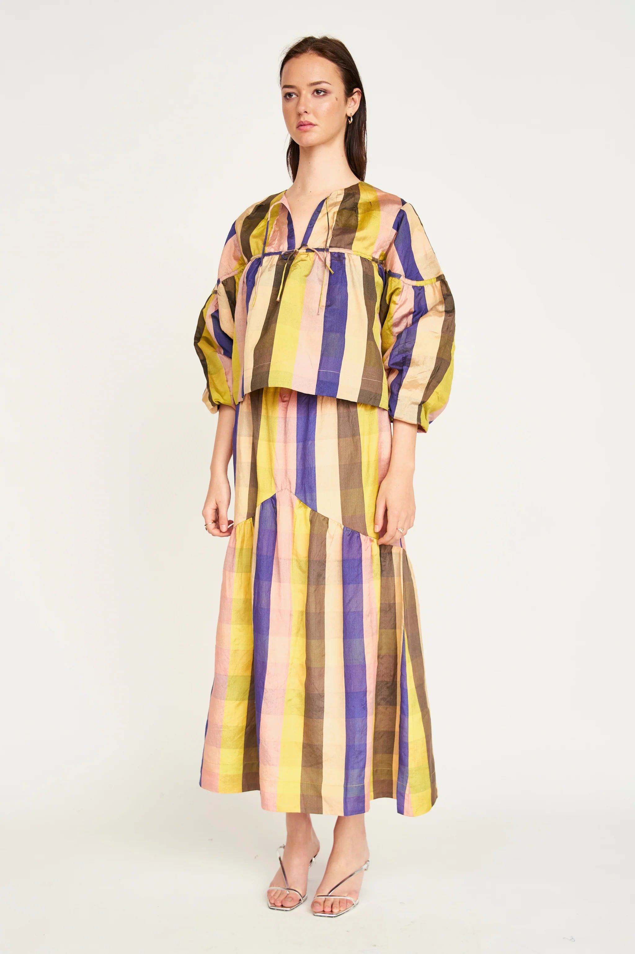 Silvertone Blouse in Citron Plaid