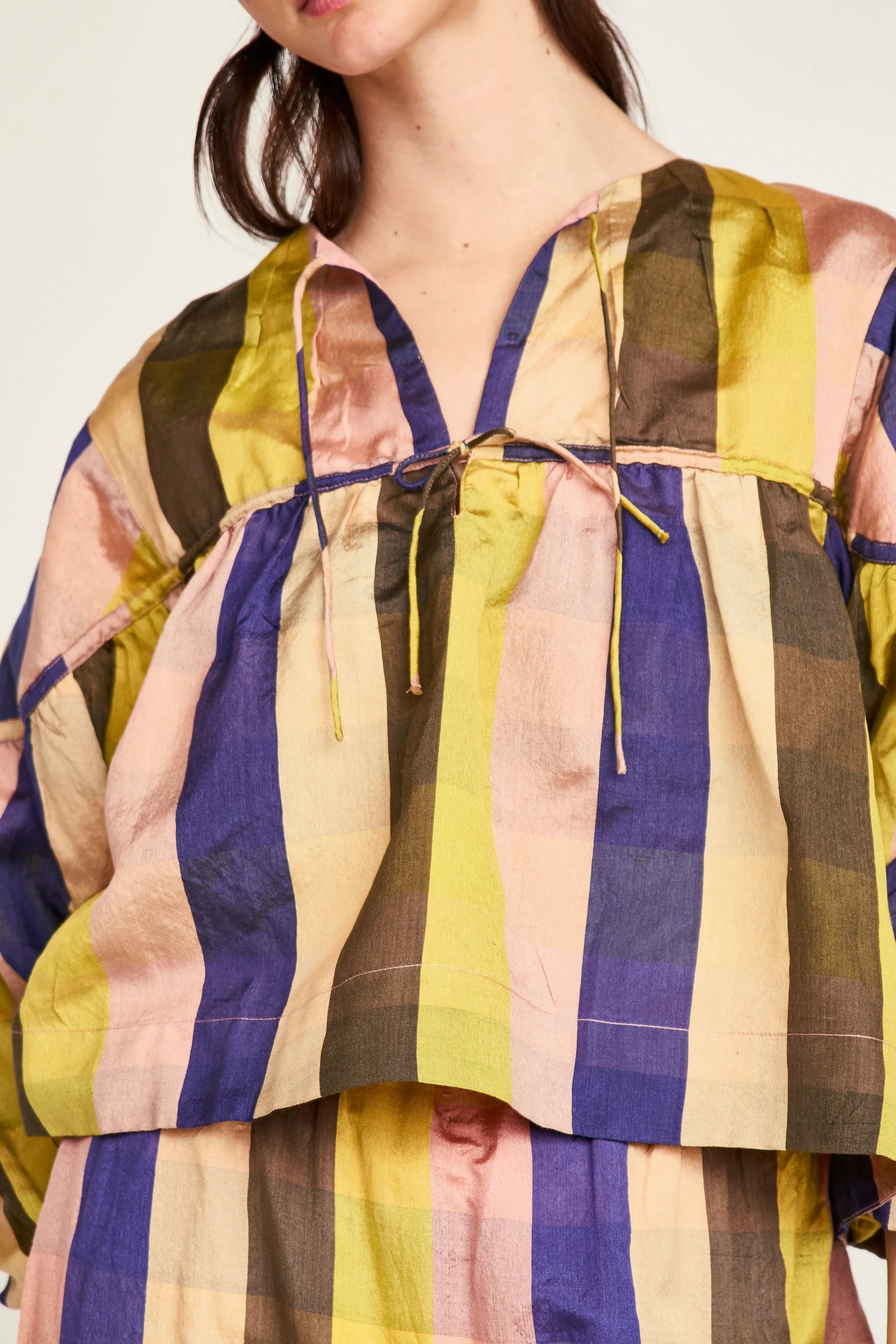 Silvertone Blouse in Citron Plaid