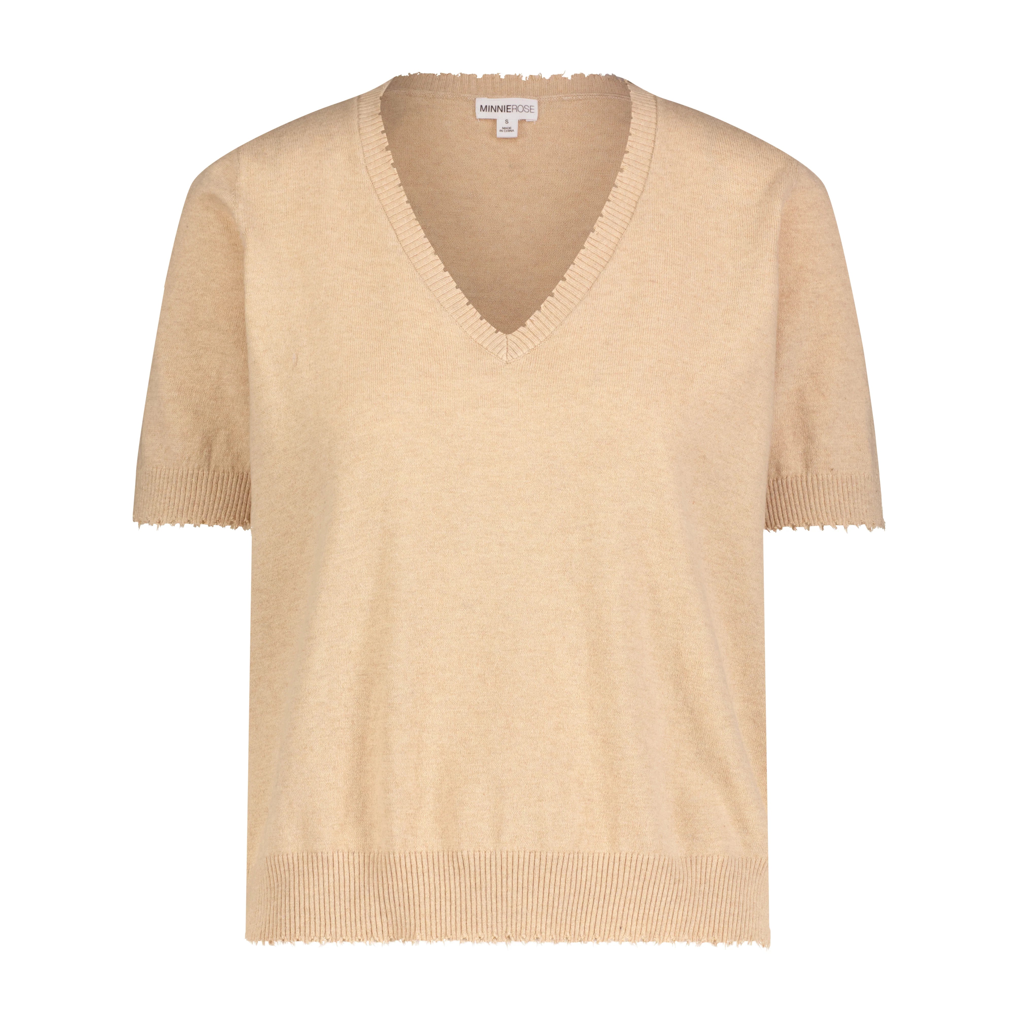 Cotton Cashmere Frayed V-Neck Tee