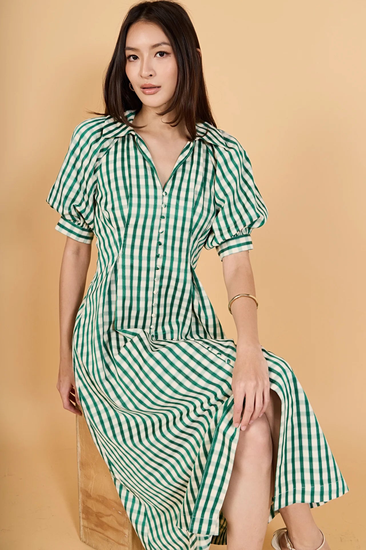 Gingham Check Midi Dress