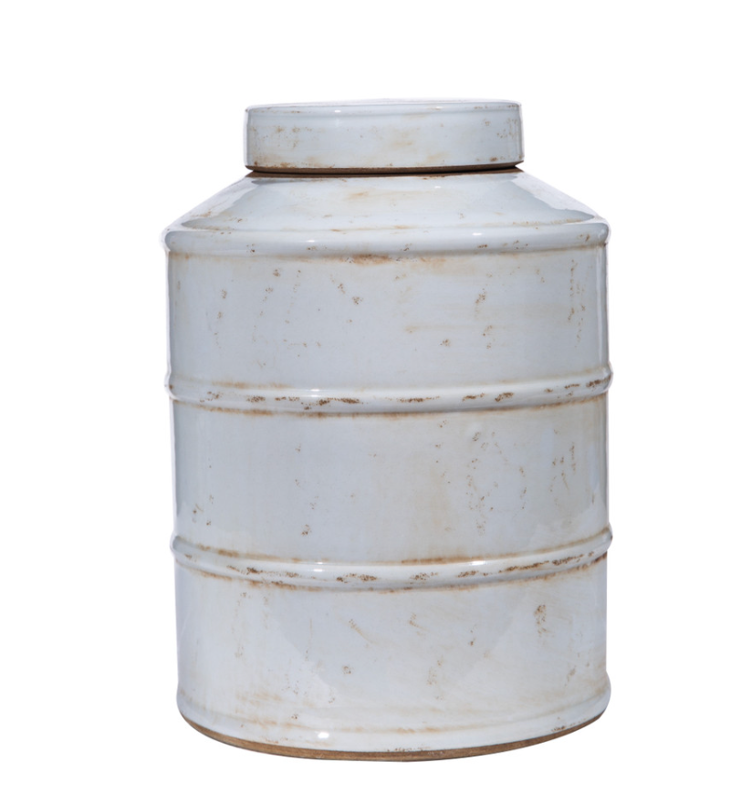 Busan White Horizontal Line Tea Jar
