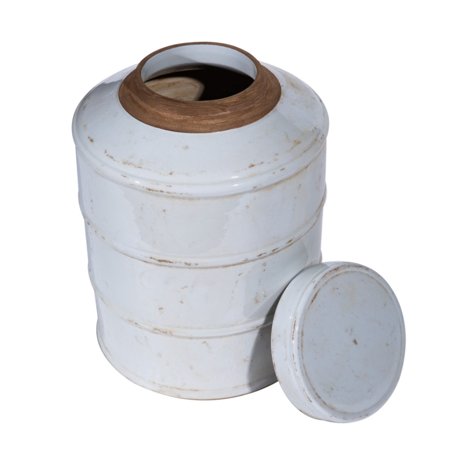 Busan White Horizontal Line Tea Jar