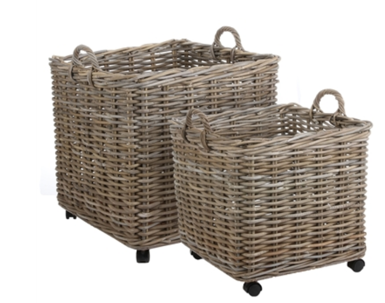 Marcia Square Rattan Baskets with Wheels Leah Bailey Interiors