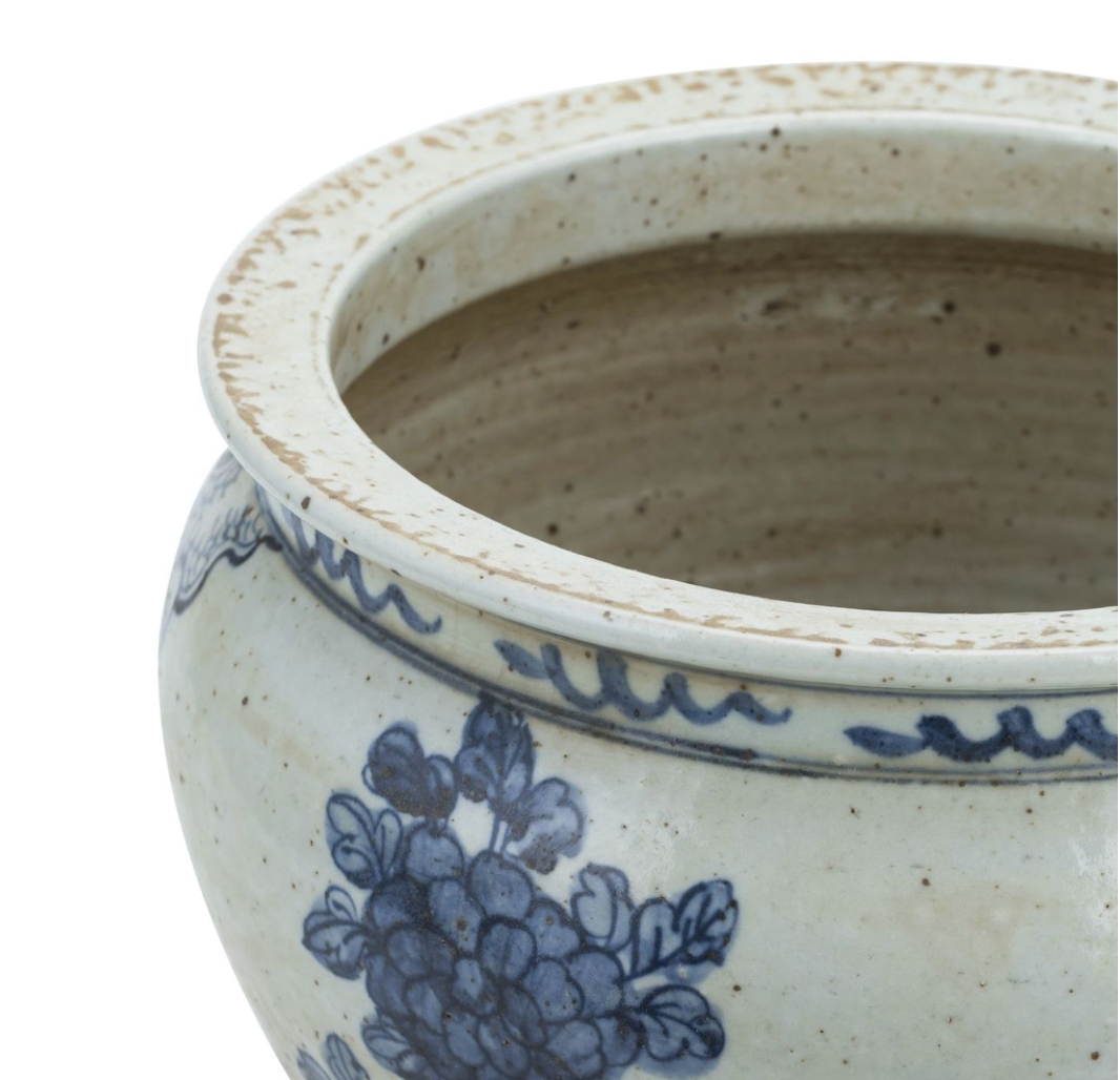 Blue And White Small Planter Flower With Pheasant