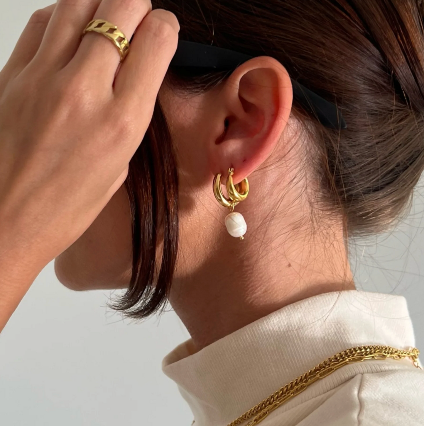Melrose Mini Hoop Pearl Earring
