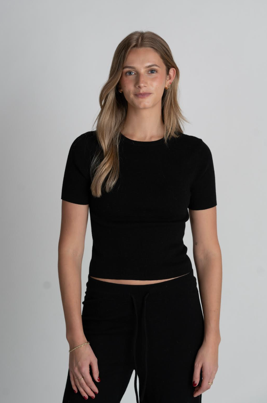 Sage Short Sleeve Cashmere Rib Tee