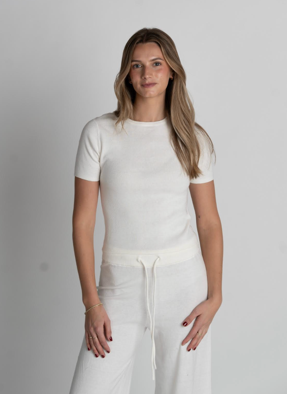 Sage Short Sleeve Cashmere Rib Tee