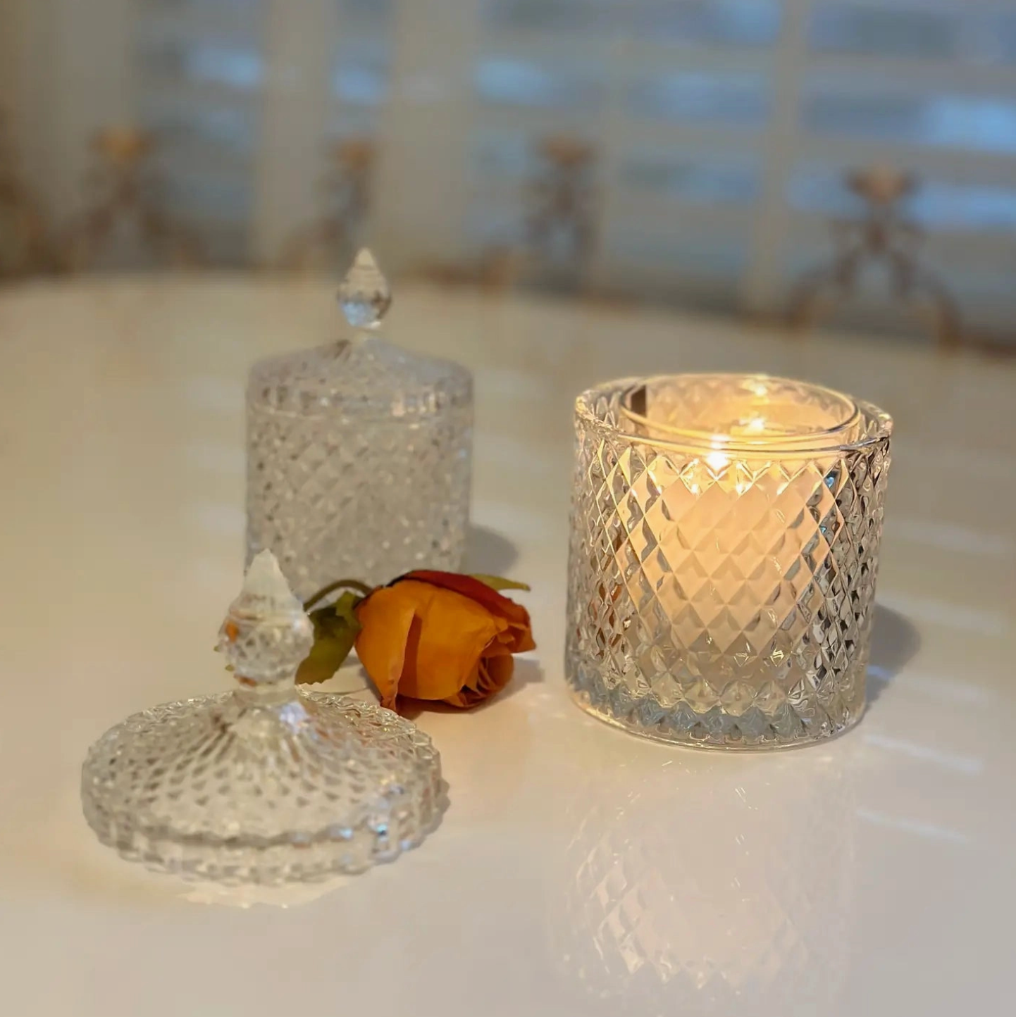 Diamond-Cut Crystal Clear Glass Storage Jar