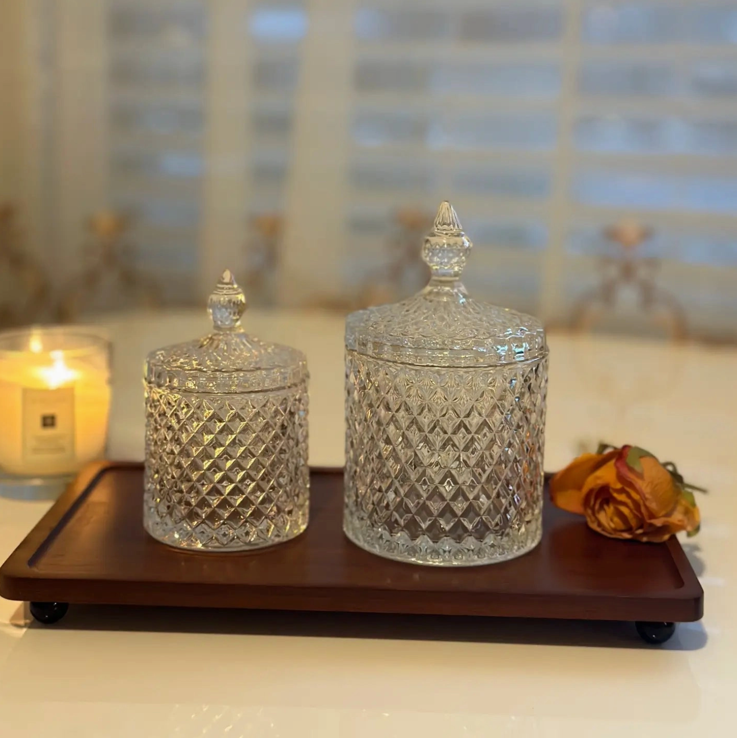 Diamond-Cut Crystal Clear Glass Storage Jar
