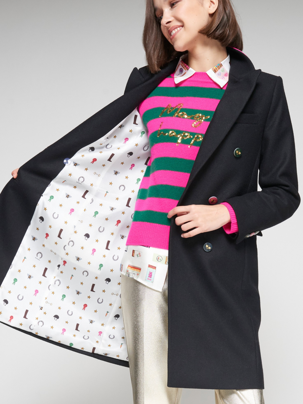 Vilagallo Lian Black Double Breasted Coat