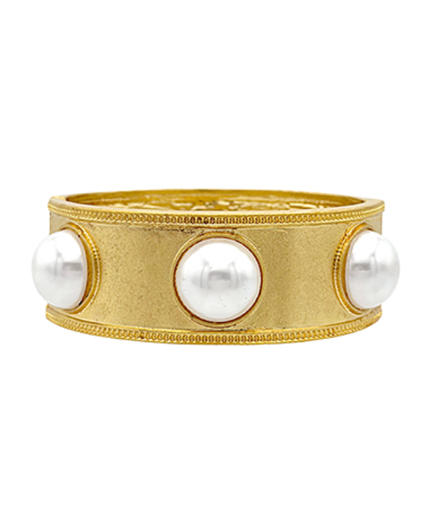 Wide Pearl Station Bangle Bracelet