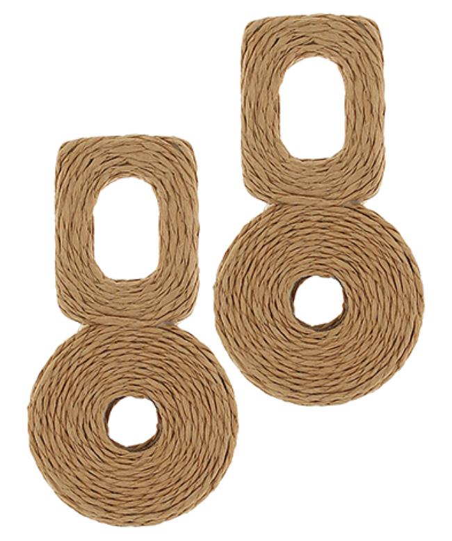 Linked Raffia Square & Ring Earrings