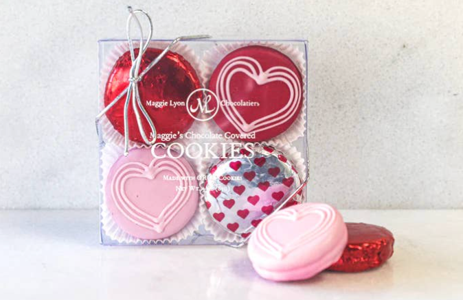 Valentine's 4pc Milk Chocolate Covered Cookies- Drawn Hearts
