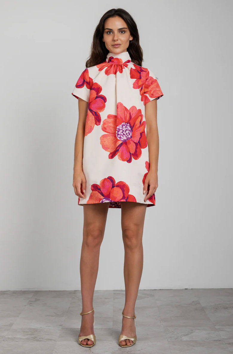 Rory Dress in Butter/Coral