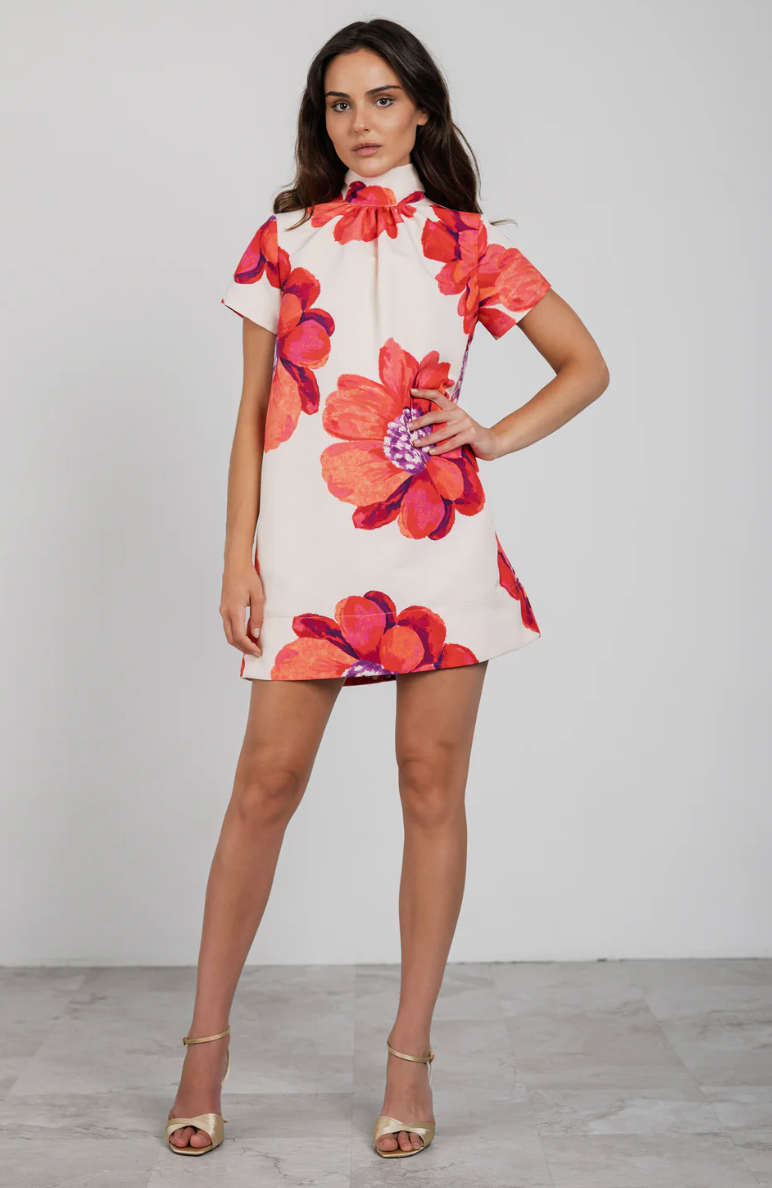 Rory Dress in Butter/Coral