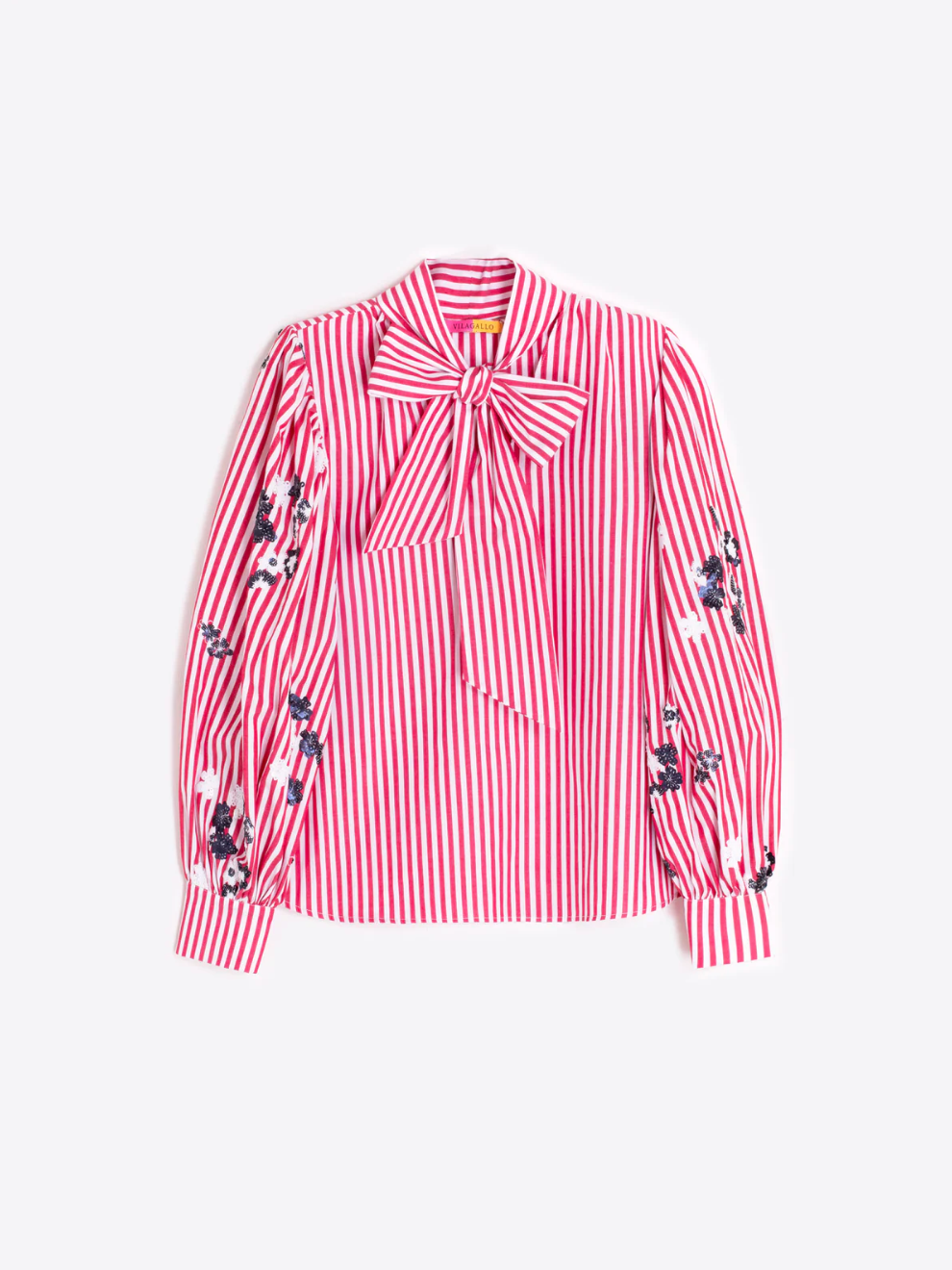 Striped Bow Shirt with Embroidery