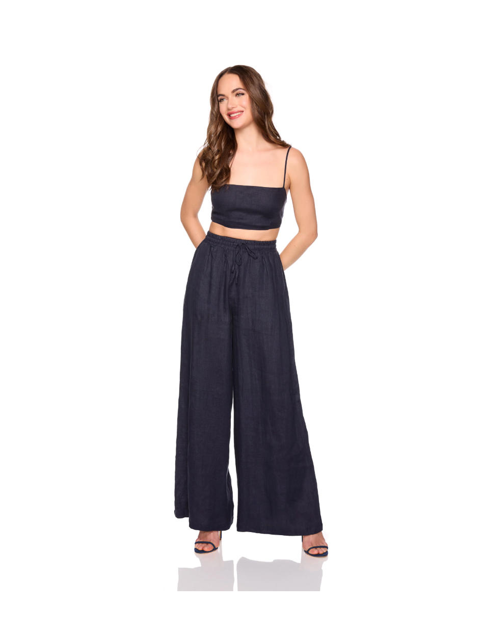 Solid Linen Wide Leg Pants