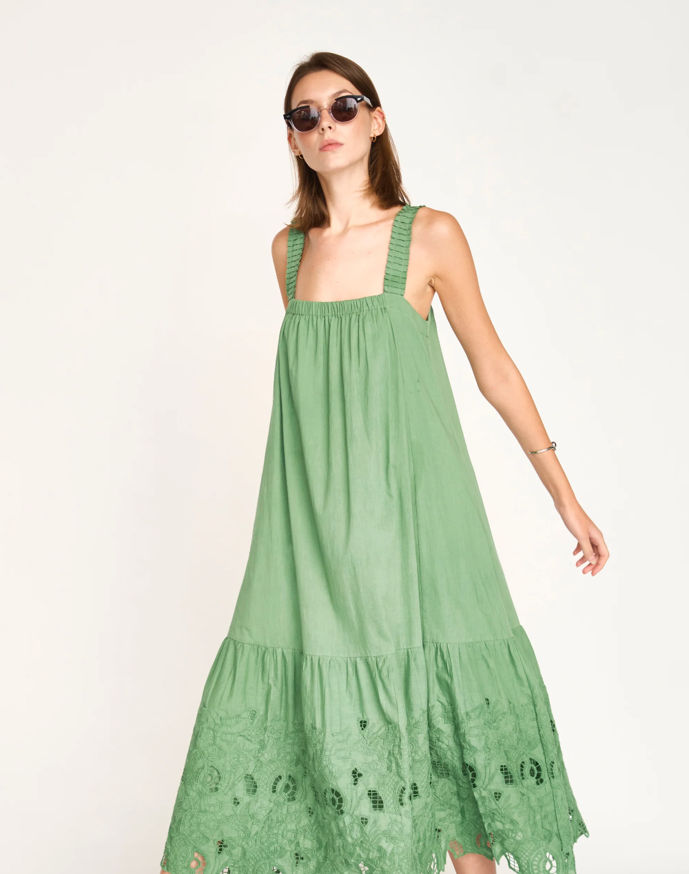 Monaco Dress in Mint Embroidered Deco