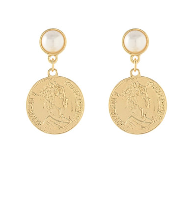 Coin & Pearl Dangle Earrings