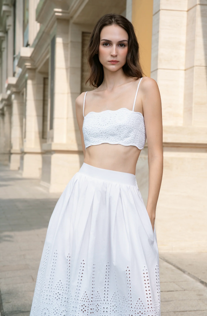 Embroidered Poplin Skirt