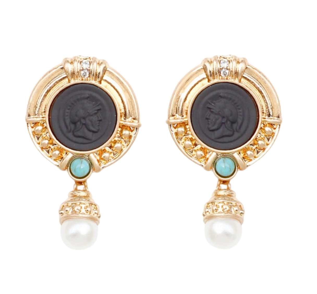 Framed Stone & Pearl Earrings