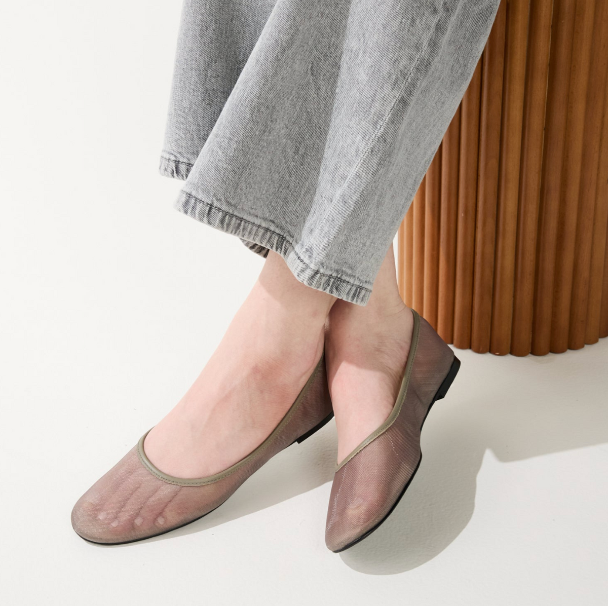 Sadie In Taupe Mesh Ballet Flat