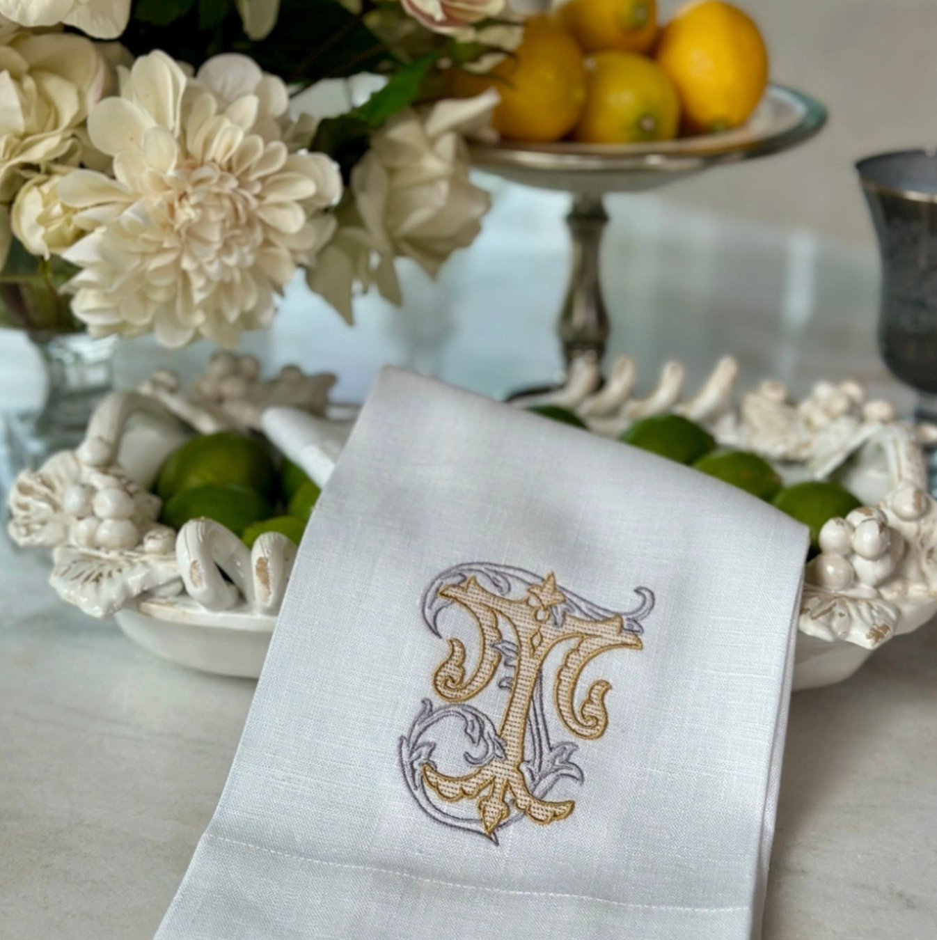 Vintage Vine Monogram Linen Towel