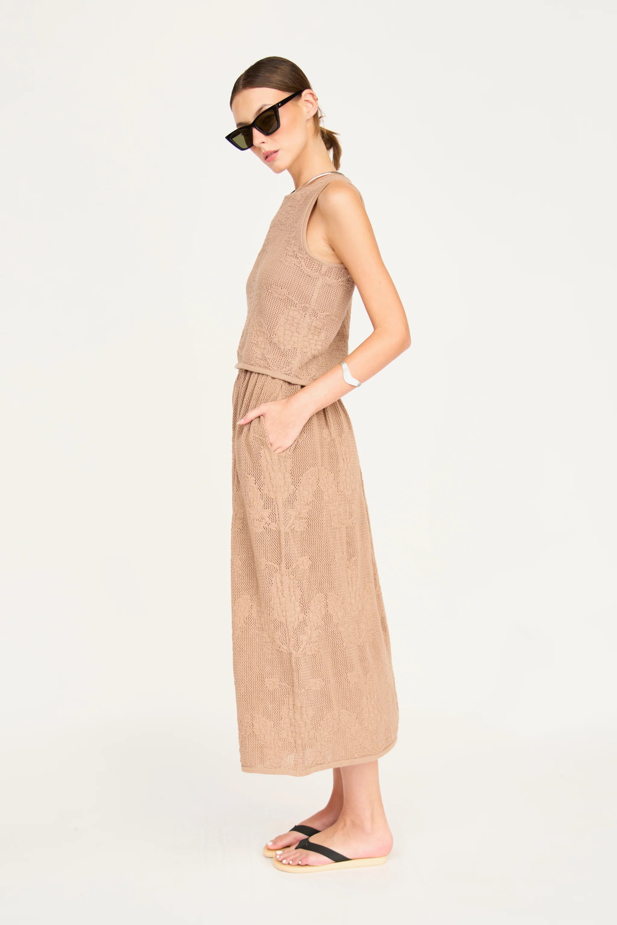 Verona Floral Knit Skirt in Biscuit