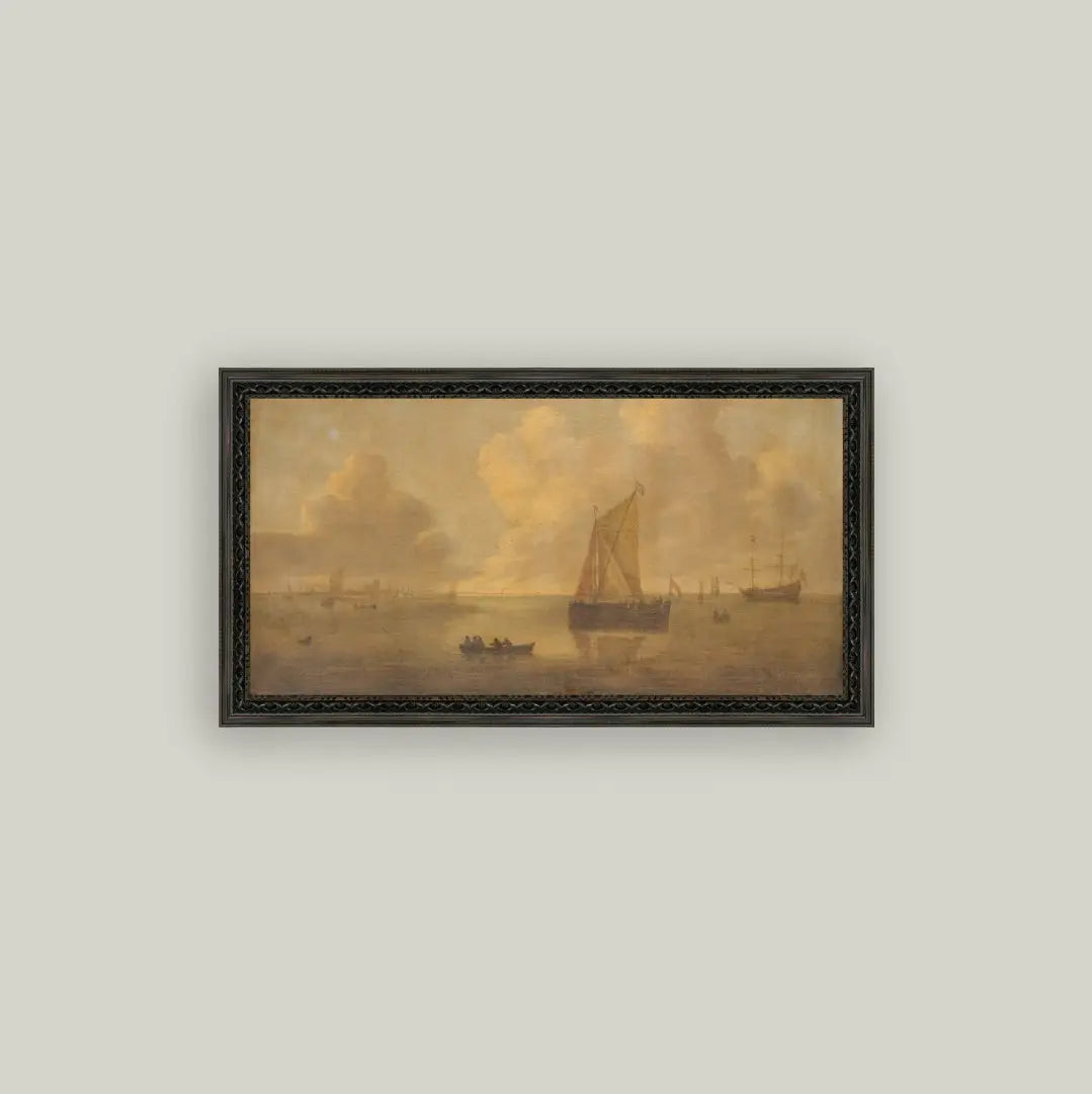 Seascape Town Framed Antique Art