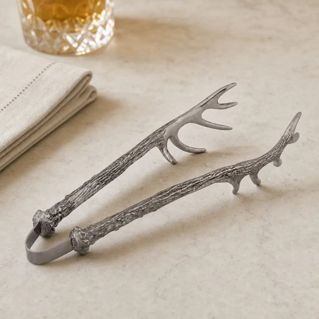 Pewter Antler Pattern Ice / Bread Tongs