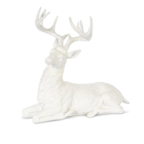 White Polyresin Laying Deer