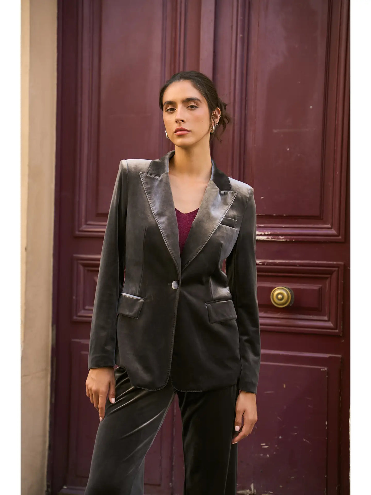 Ganny Tailored Jacket in Grey Velvet