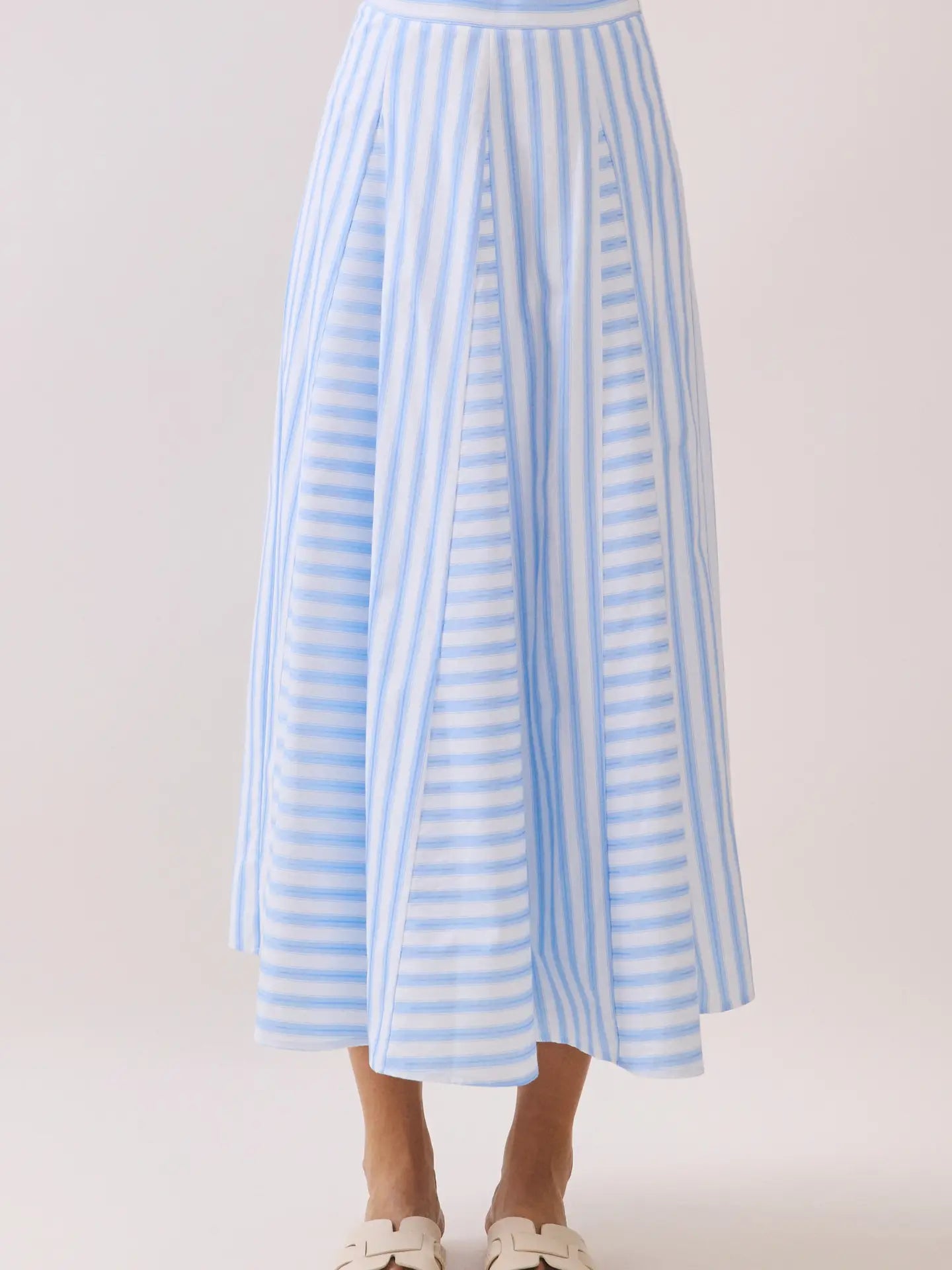 Striped Paneled Construction A Line Midi Skirt