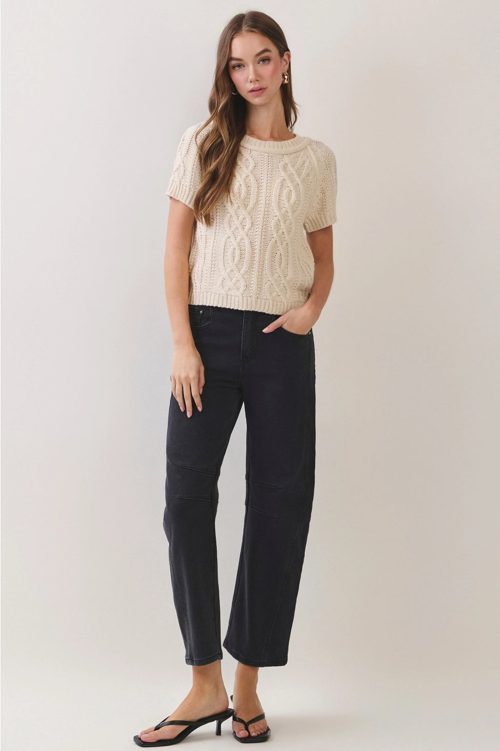 Cable Knit Short Sleeve Sweater