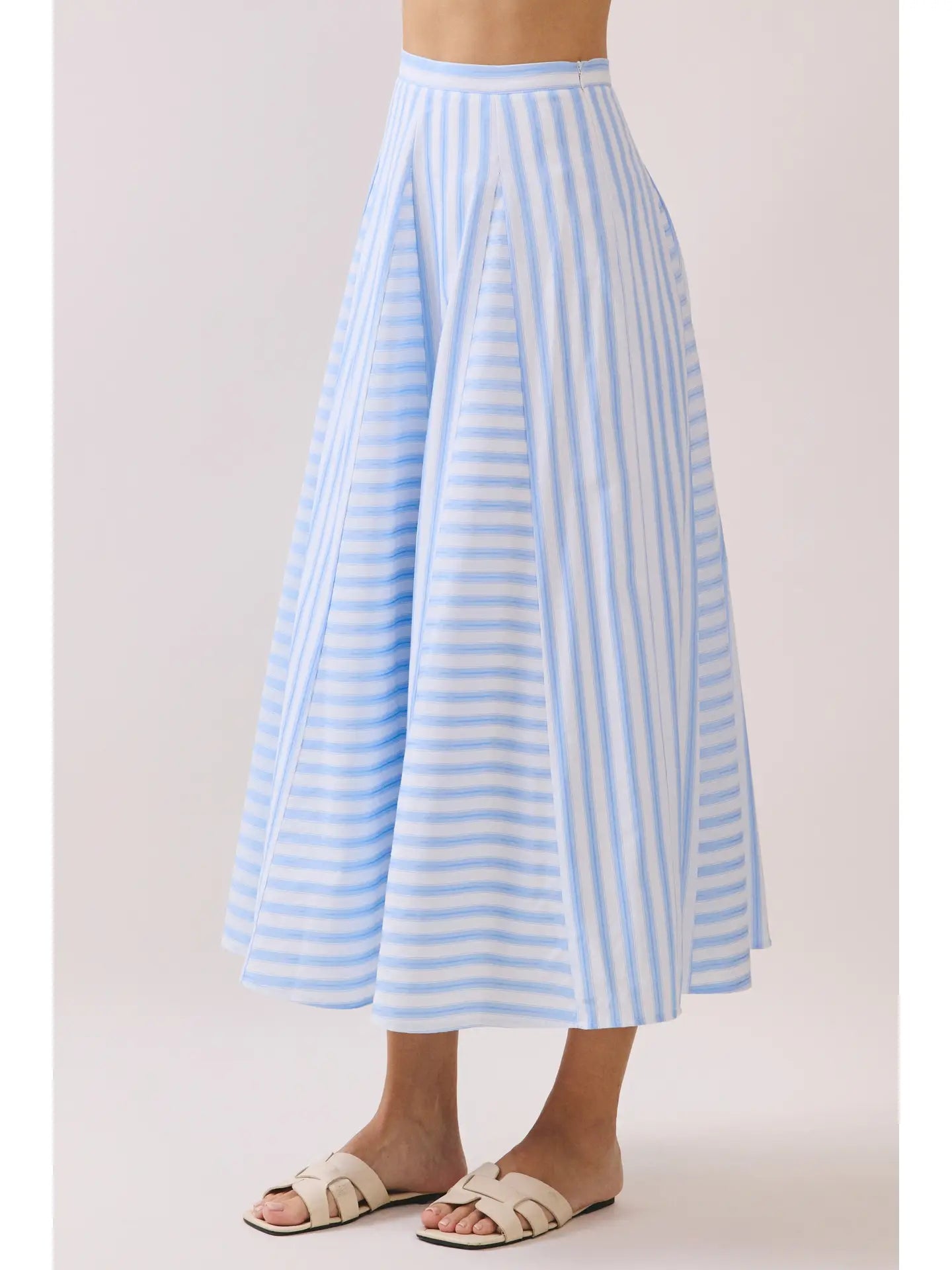 Striped Paneled Construction A Line Midi Skirt