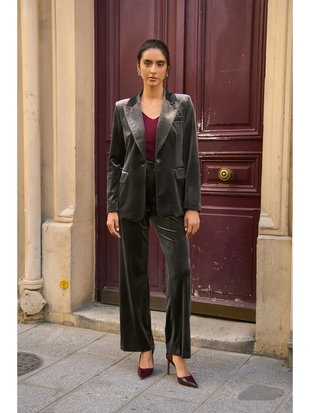 Ganny Tailored Jacket in Grey Velvet