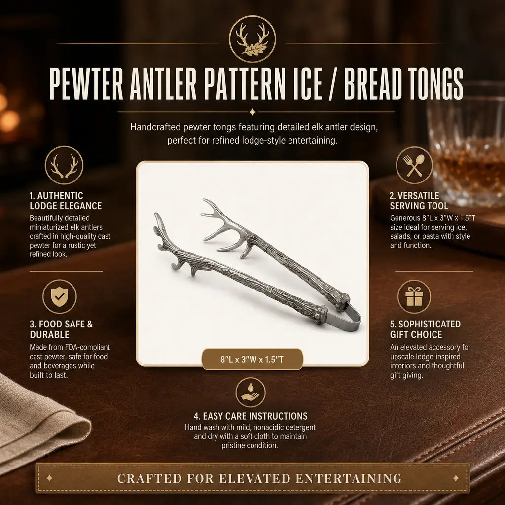 Pewter Antler Pattern Ice / Bread Tongs