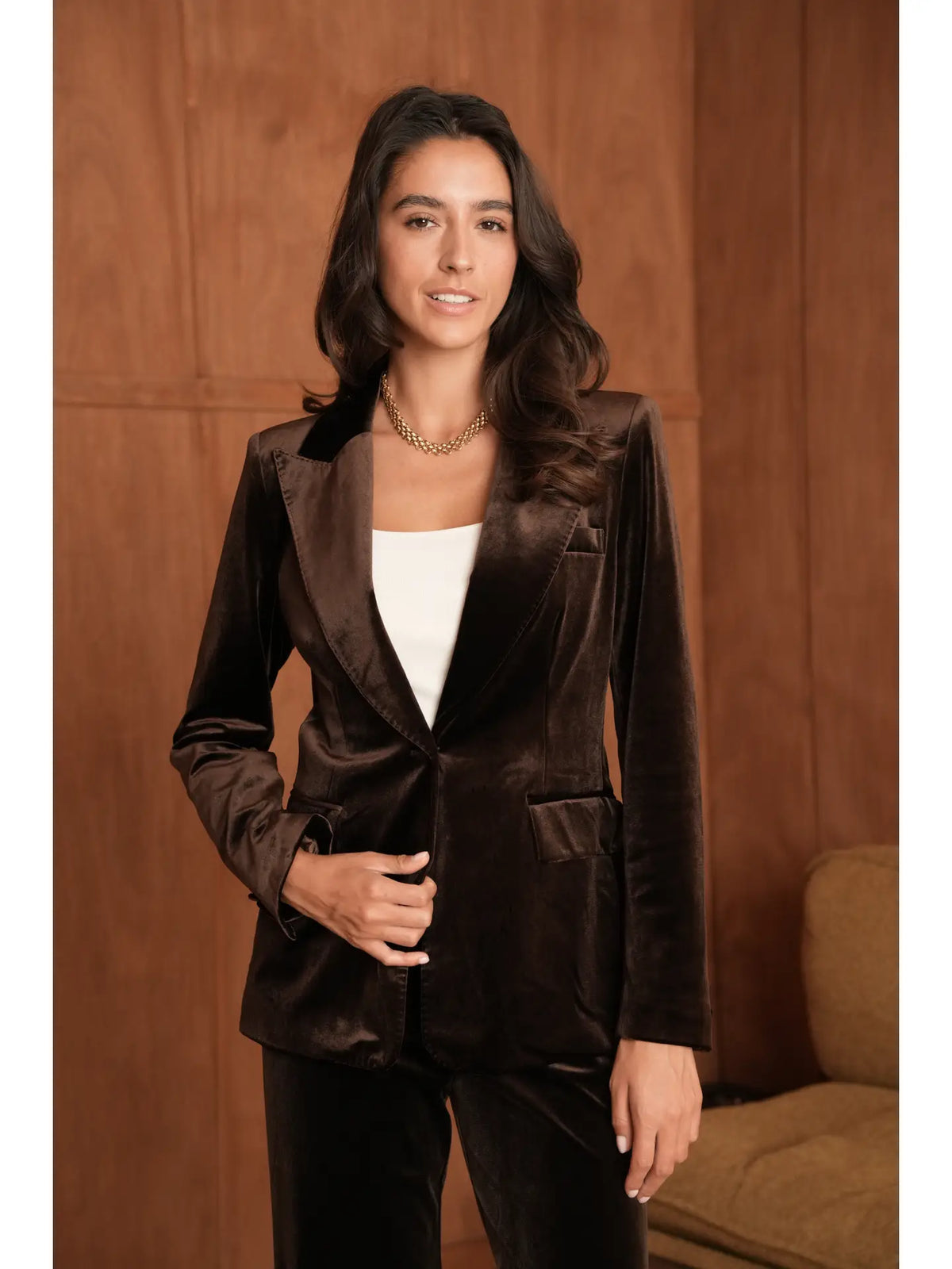 Ganny Tailored Jacket in Chocolate Velvet