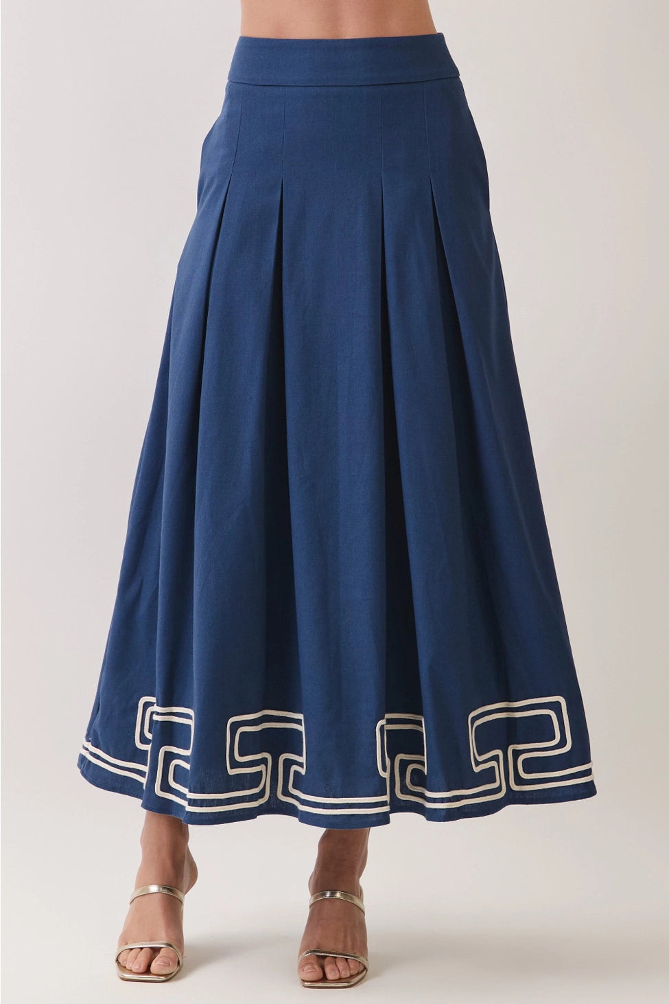 Embroidered Pleated Maxi Skirt