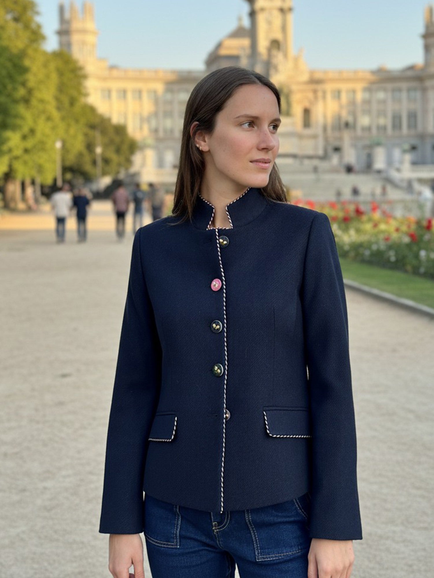 Vilagallo Dori Navy Piped Pink Blazer