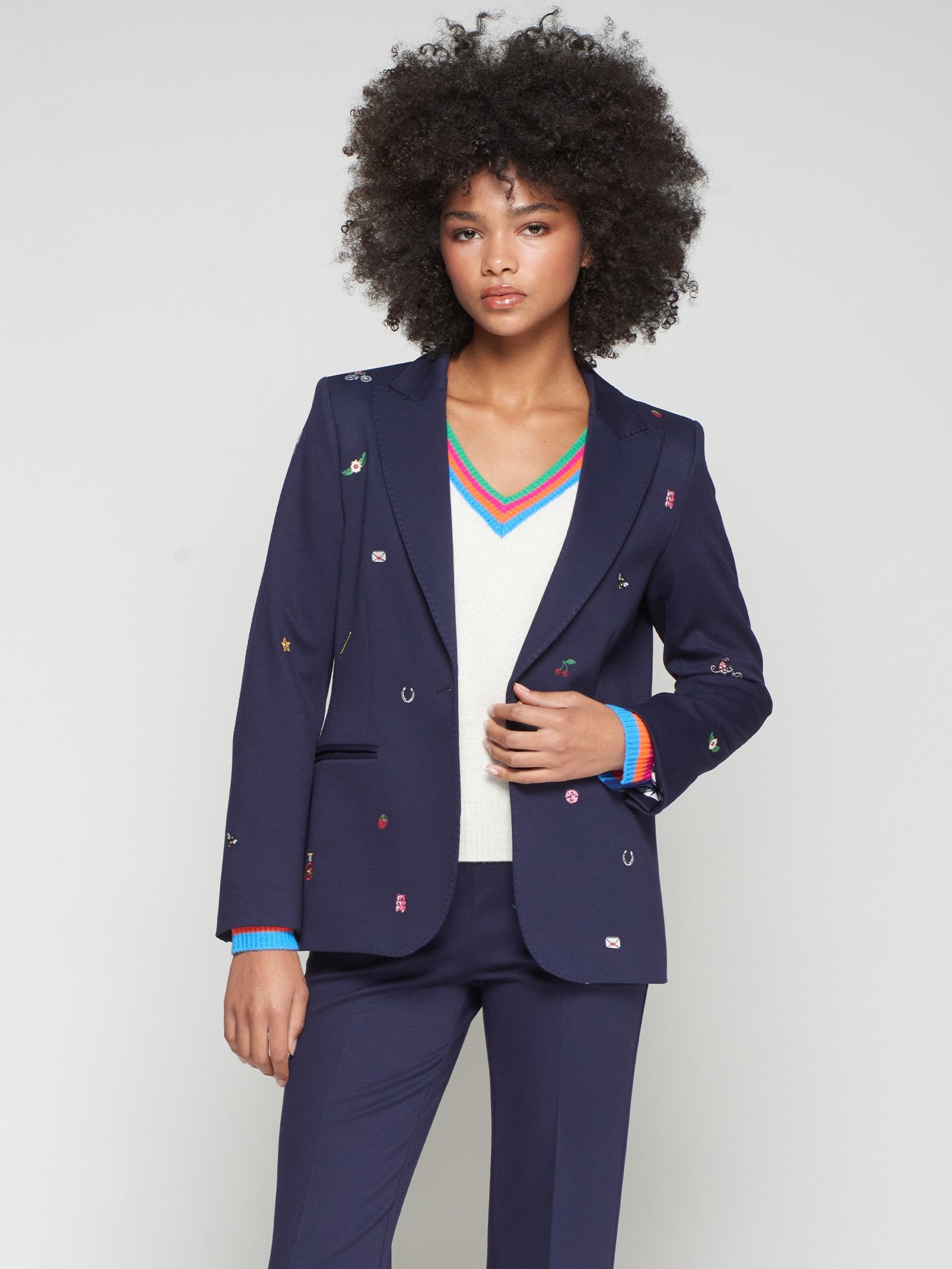 Vilagallo Navy Blazer Mini Embroidereries